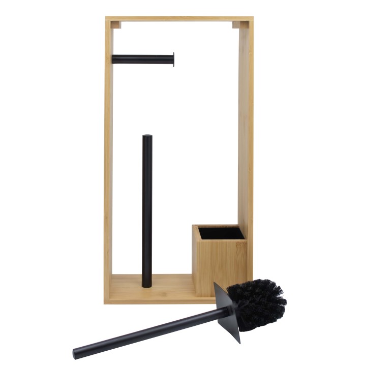Porte-papier toilette et brosse wc en bambou naturel et noir
