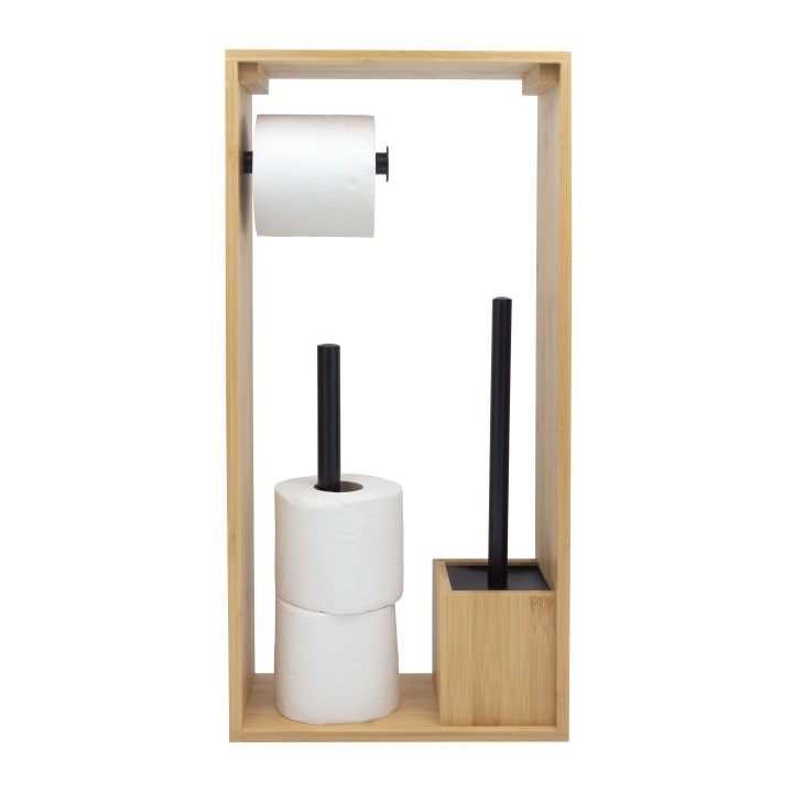 Porte-papier toilette et brosse wc en bambou naturel et noir