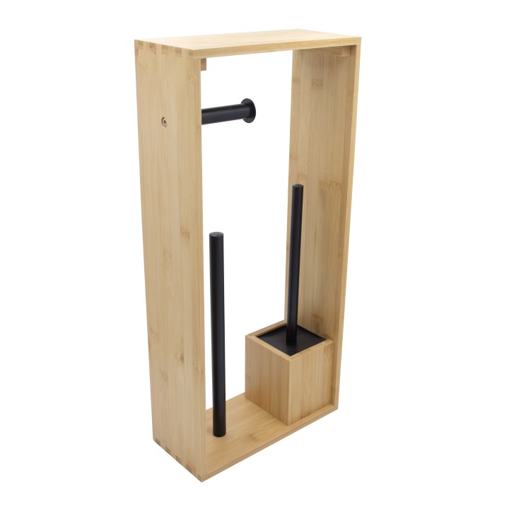 Porte-papier toilette et brosse wc en bambou naturel et noir