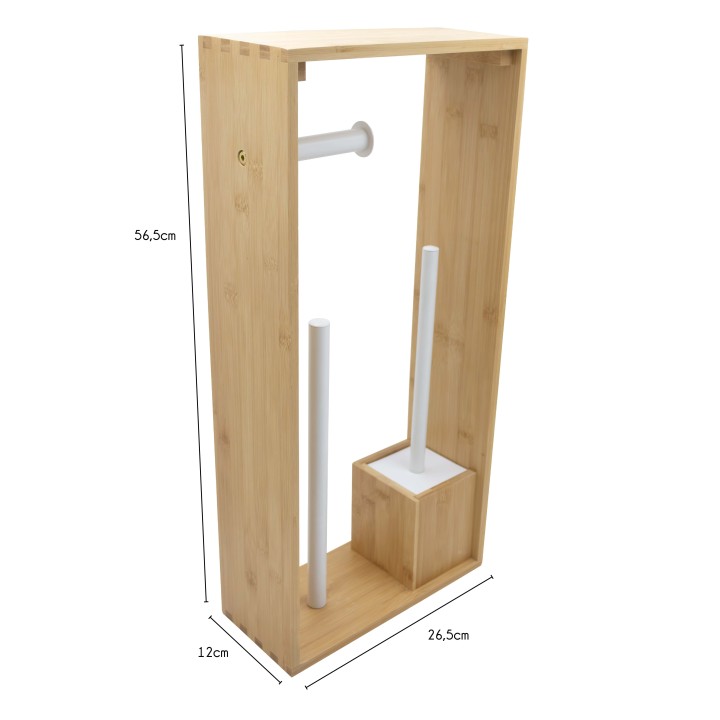 Porte-papier toilette et brosse wc en bambou naturel et blanc