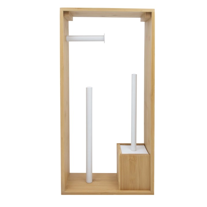 Porte-papier toilette et brosse wc en bambou naturel et blanc