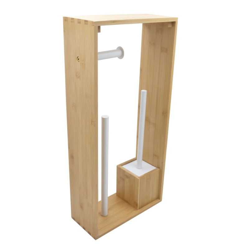 Detail of Porte-papier toilette et brosse wc en bambou naturel et blanc