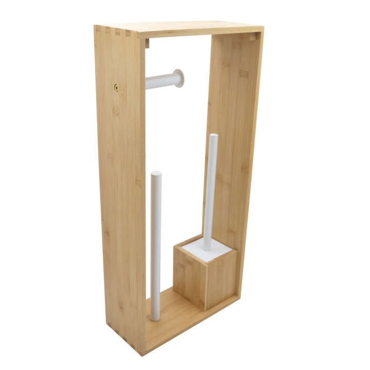 Porte-papier toilette et brosse wc en bambou naturel et blanc