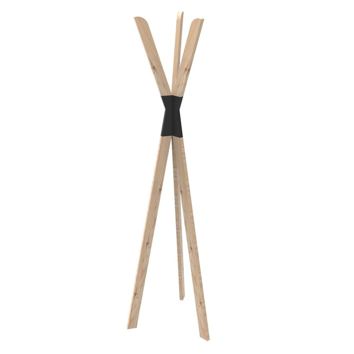 Porte-manteaux tipi sur pieds avec 3 crochets en bois naturel et noir