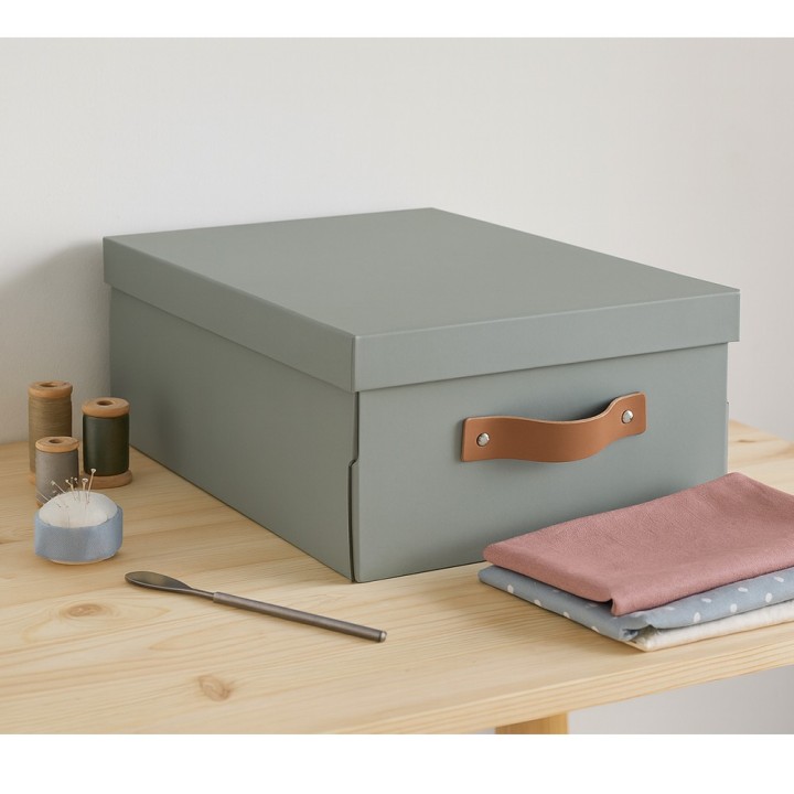 Boîte de rangement en carton gris avec couvercle