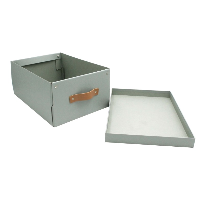 Detail of Boîte de rangement en carton gris avec couvercle