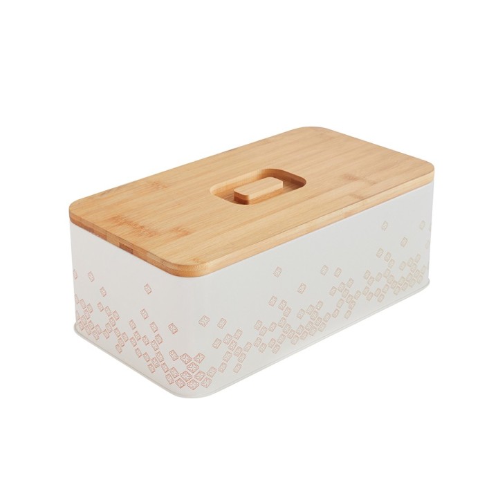 Boîte à pain en métal blanc et bois naturel motif bohemia