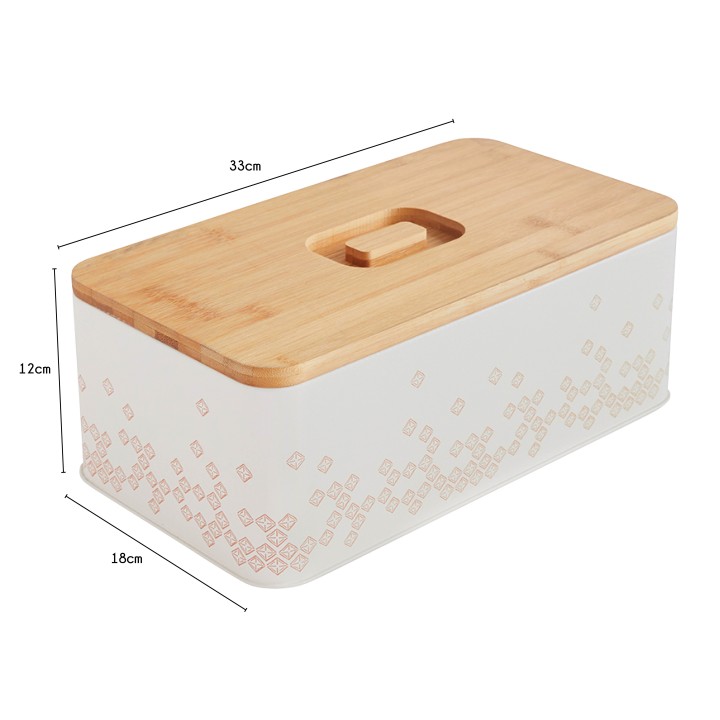 Boîte à pain en métal blanc et bois naturel motif bohemia