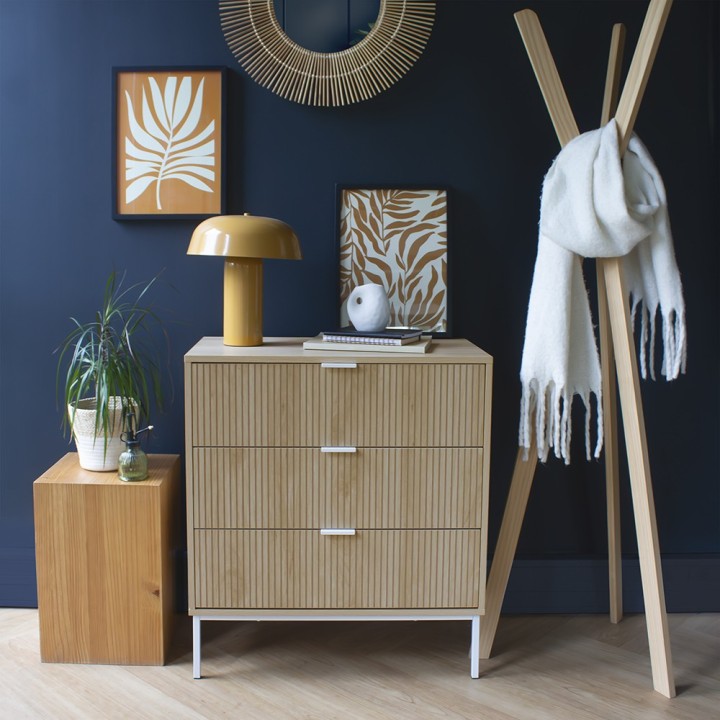 Commode avec 3 tiroirs bois naturel