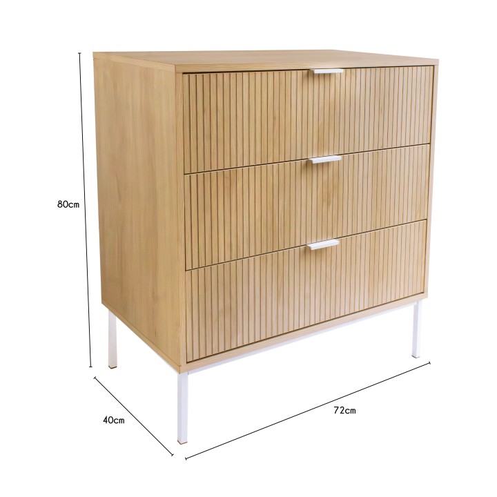 Commode avec 3 tiroirs bois naturel