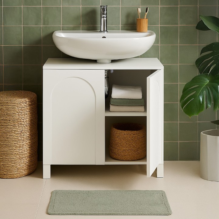 Meuble sous lavabo 2 portes bois blanc