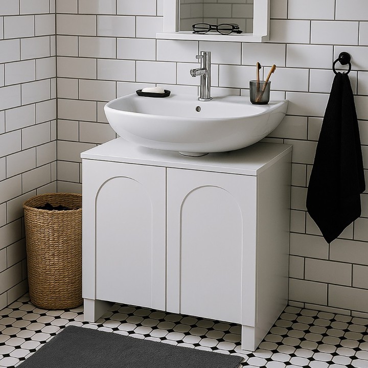 Meuble sous lavabo 2 portes bois blanc