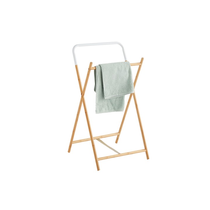 Porte-serviettes en bambou et métal blanc