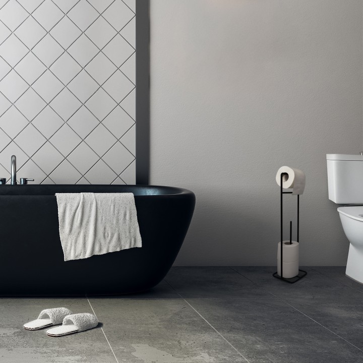 Porte-papier toilette sur pied en métal noir