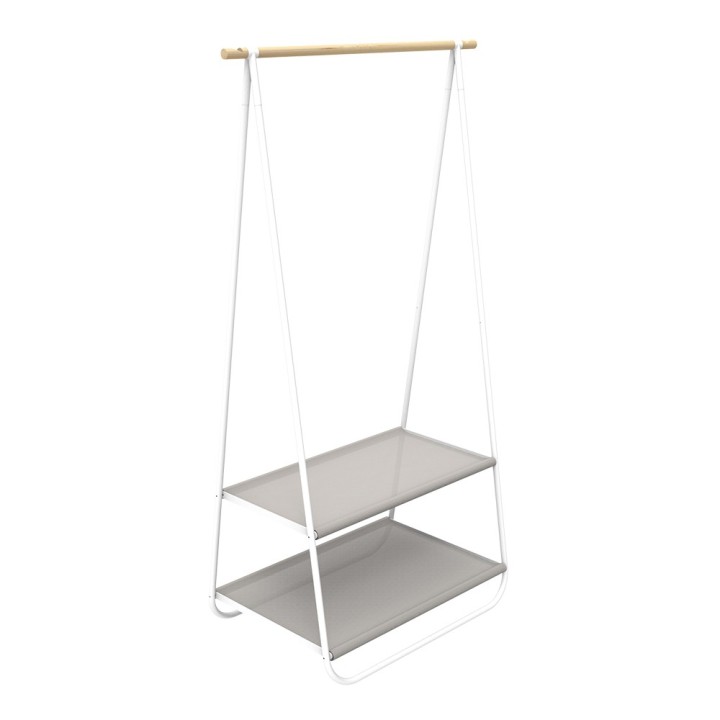 Portant à vêtements bois, métal blanc et tissu beige