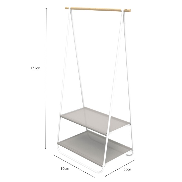 Portant à vêtements bois, métal blanc et tissu beige