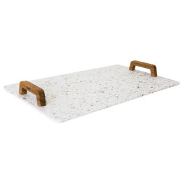 Plateau de service en déchets de plastique et poignée en bois naturel 54 x 34 x1 cm