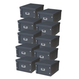 Lot de 10 boîtes de rangement en carton noir 28 x 35 x 18 cm