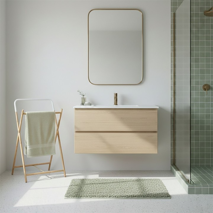 Porte-serviettes en bambou et métal blanc