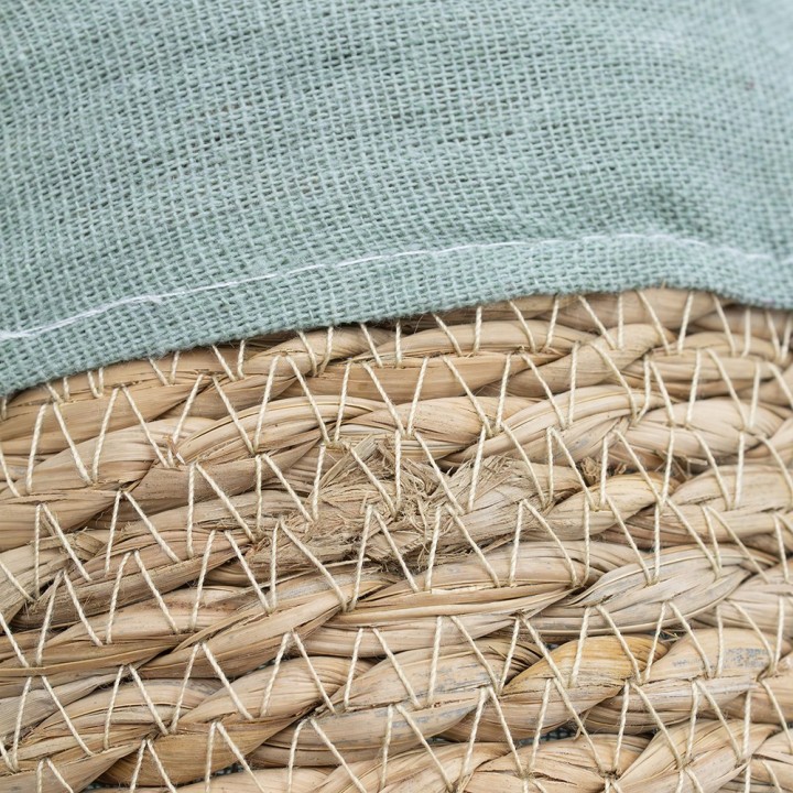 Lot boîte à bijoux en résine et pochon en coton et paille tressée