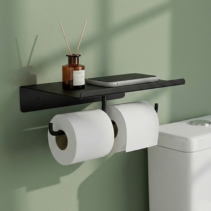 Porte-papier toilette mural en métal noir