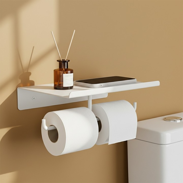 Porte-papier toilette mural en métal blanc