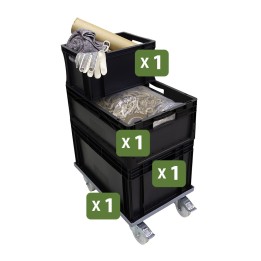 Lot bacs gerbables 20L, 40L, 60L et chariot transport charge 50 kg