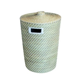 Panier à linge en jonc de mer naturel tressé blanc 40 x 40 x 50 cm