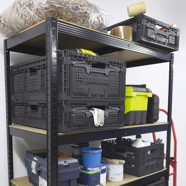 Lot de bacs de rangement pliables en plastique noir