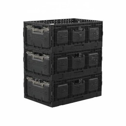 Lot de bacs de rangement pliables en plastique noir
