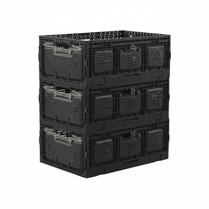 Lot de bacs de rangement pliables en plastique noir