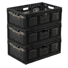 Lot de bacs de rangement pliables en plastique noir