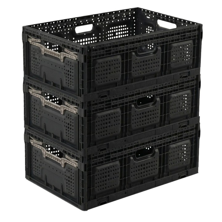 Lot de bacs de rangement pliables en plastique noir