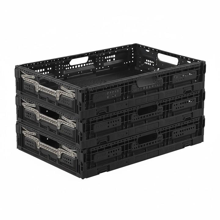 Lot de bacs de rangement pliables en plastique noir