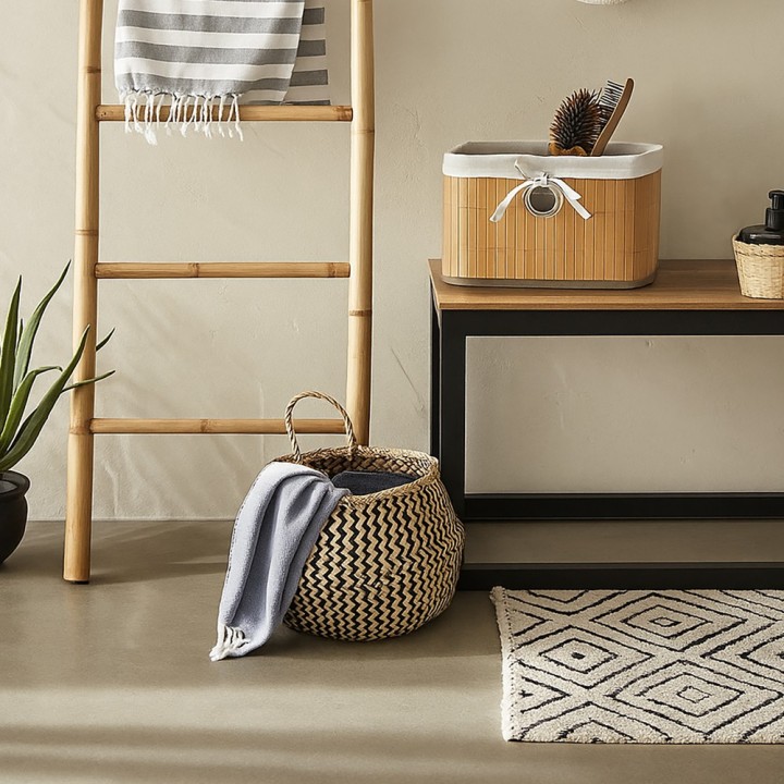 Panier de rangement en polycoton et bambou 31x31x20 cm