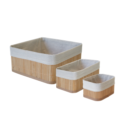Lot de 3 paniers de rangement en bambou avec doublure