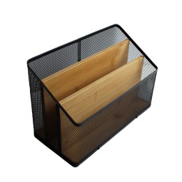 Porte-courrier en métal noir avec bambou