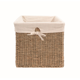 Panier cube de rangement en jonc de mer avec doublure