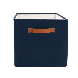 Cube de rangement bleu marine avec poignée marron