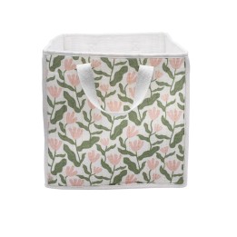 Cube de rangement matelassé en polycoton motif fleuri