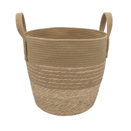 Panier à linge bicolore en jonc de mer ocre