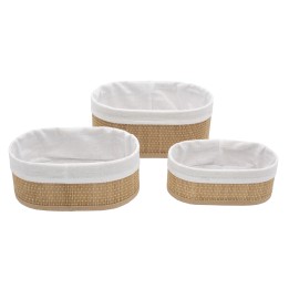 Lot de 3 paniers de rangement en bambou avec doublure en polycoton