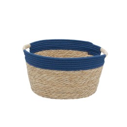 Panier en jacinthe d'eau bleu avec poignées en jute