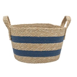 Panier de rangement tressé rayé bleu