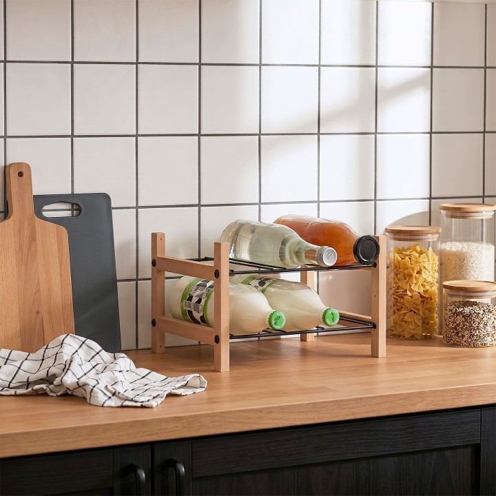 Range-bouteilles en bois et métal