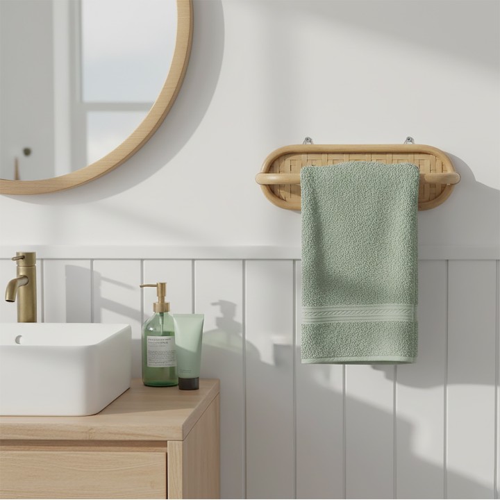 Barre porte-serviette en rotin et en bambou