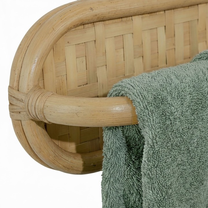 Barre porte-serviette en rotin et en bambou