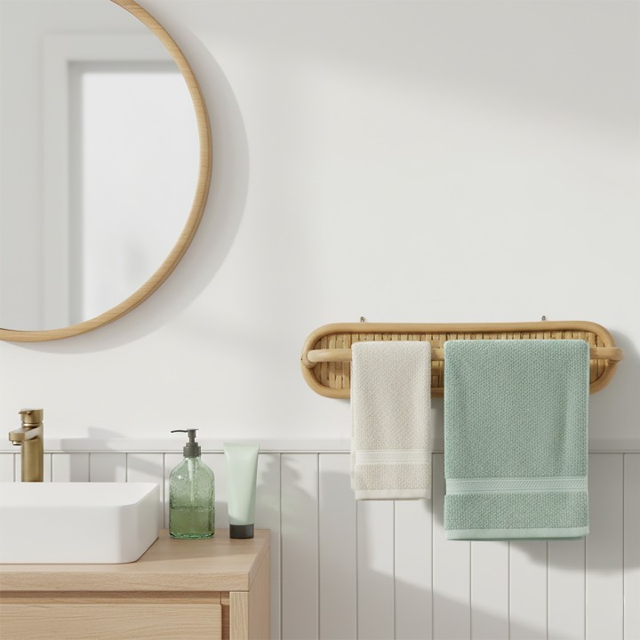 Barre porte-serviette en rotin et en bambou