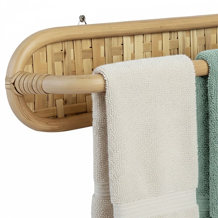 Barre porte-serviette en rotin et en bambou