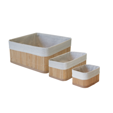 Lot de 3 paniers de rangement en bambou avec doublure